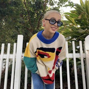 KidSuper Studios Face Knit Pullover Crewneck Sweater Large